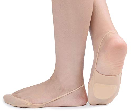 Flammi Women's Ultra Low Cut Liner Socks with Sling Back No Show Padded Half Socks (Shoe-Size 5-8 US, 6 Pairs- Beige, Ice Silk)