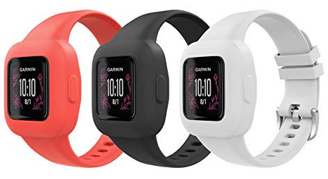 MoKo 3-Pack Strap Compatible with Garmin Vivofit jr. 3 Fitness Tracker for Kids, Soft Silicone Adjustable Replacement Band Wristband Bracelet, Black & Red & White