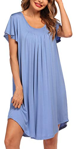 Ekouaer Camicia da Notte Donna Estiva Premaman Allattamento Pigiama da Notte Manica Corta Vestito da Notte Taglie Forti, Azzurro, XXXL