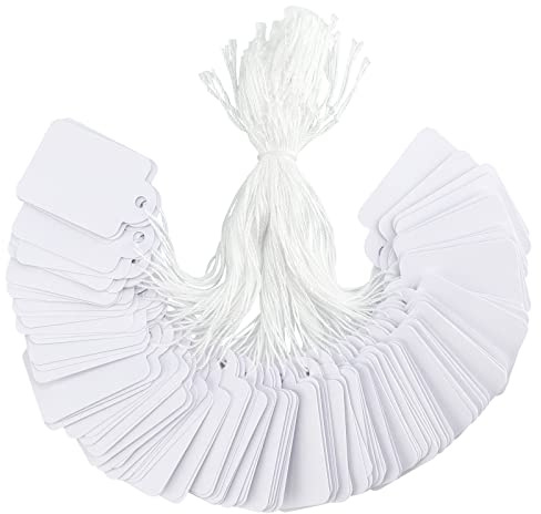 jijAcraft Piccole Etichette del Prezzi Tag Gioielli 35x22 mm, 500PCS Cartellini del Prezzo Etichette Marcatura Scrivibile con Stringa, per Gioielli Anelli (Bianco)