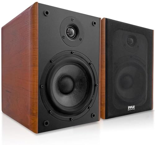 Pyle 6.5 Home Audio Speakers, 2-Way Passive Bookshelf, 240W Max Power, 1 Silk Dome Tweeter, Composite Woofer, Gold Plated 5 Way Binding Post, Rubber Surrounds, Beautiful Wood Grain Finish - Pair