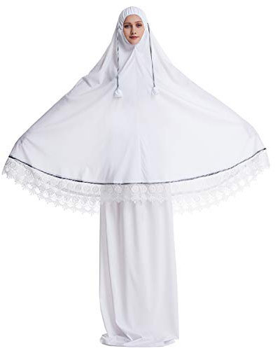 HJFYIZYNN Muslimska kvinnor burqa klänning tvådelad kostym etnisk dam hijab abaya kostym, Vitt, one size