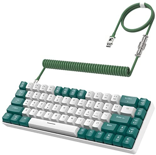 YINDIAO T8 60% Gaming Keyboard,68 Keys Compact Mini Wired Mechanical Keyboard with 18 Chroma RGB Backlit,Blue Switch,USB C Coiled Keyboard Cable,for PC,Laptop,Mac,PS4,XBOX-Green