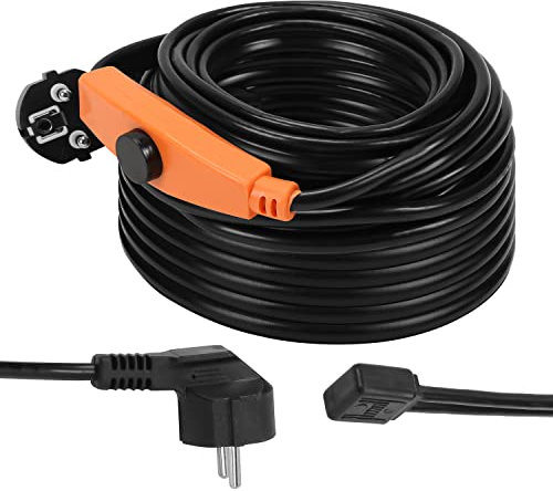 Ikodm Câble chauffant antigel 18 m, Câble Chauffant Autorégulant 288 W avec Thermostat Intégré, Bande chauffante pour conduites d'eau