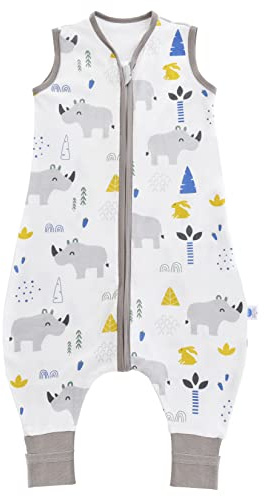 Chilsuessy - Saco de dormir para bebé (100 % algodón, 0,5 tog, saco de dormir de verano, con pies, mono para niña, saco de dormir, lindo, rinoceronte, 80 cm, tamaño de bebé, 90-100 cm)