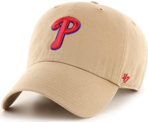 '47 MLB Khaki Primary Logo Clean Up Adjustable Strap Baseball Dad Hat Cap, Adult One Size, Khaki, One Size