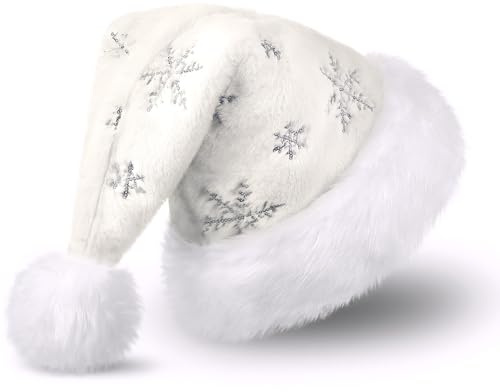 CITÉTOILE Cappello Natale unisex, Cappello di Babbo Natale per Adulti con Scintillante Argentato Fiocchi di Neve, Lussuoso Cappellini Natale Della Festa