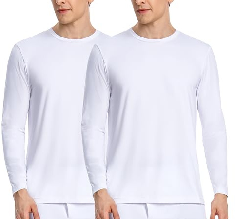 Nutria Maglia Termica Uomo Manica Lunga Pacco da 2, Maglie Termiche con Interno in Pile Girocollo, Biancheria Intima Termica Camicie Foderate in Pile Leggera Sci Corsa Ciclismo 2*Maglia Bianco 2XL