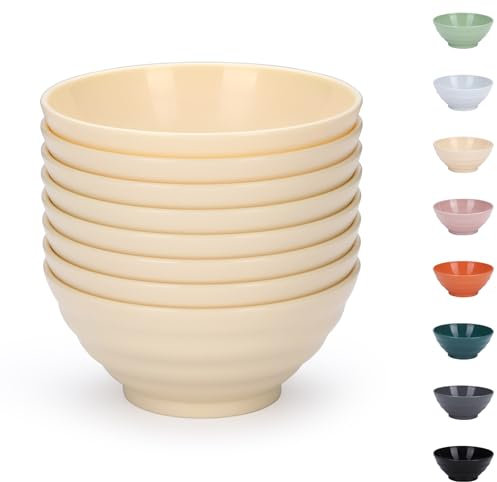 Evanda cuencos de plástico 8 Piezas, 500ml Irrompible Reutilizable Ligero Cuenco para Cereales, Fideos, Sopa, Pasta, Ramen, Palomitas, Fruta, Ensalada y Todo Uso (Queso Blanco)