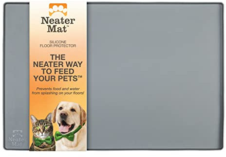 Neater Pet Brands Napfunterlage Hund und Katzen Wasserdicht - Silikon Katzen- und Hundenapf Unterlage - Futtermatte Hund und Katzen Schützt Böden vor Futter und Wasser (81,3 cm x 61 cm, Grau)