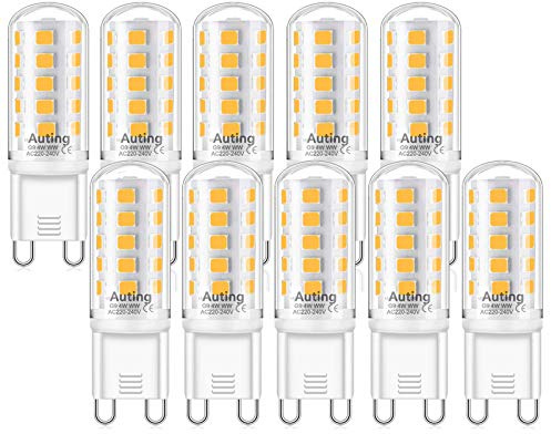 Auting Bombillas LED G9 regulables,4W 2700K blanca cálida,repuesto para bombillas halógenas de 20W-40W G9 bombillas LED,400lm AC220-240V,10 unidades