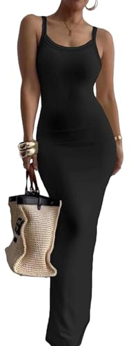 Nimsruc Sleeveless Strap Bodycon Maxi Dresses for Women Sundresses Black XL