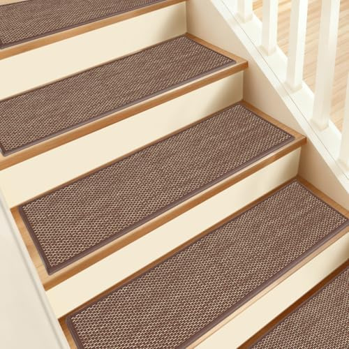 JHLGRE Tappeti per Scale Interne, 20cm*76cm 15pcs, Coprigradini per Scale, Tappetini per Scale in Legno, Tappetino Antiscivolo e Fonoassorbente con Retro Adesivo, Marrone