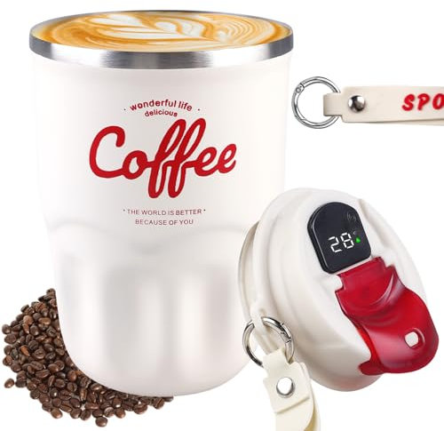 WIYETY 360ml Thermobecher Edelstahl, Thermobecher Kaffee to Go Auslaufsicher mit Deckel 316 Edelstahl Kaffee-Reisebecher Intelligente Temperaturanzeige Isolierbecher für Auto Zuhause Reisen