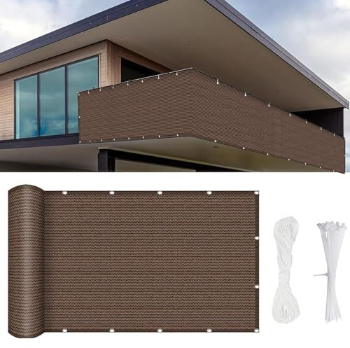 Balkon-Sichtschutz Balkon-Verkleidung 150 x 70 cm HDPE Uv-Schutz Windschutz, Balkonsichtschutz Balkonverkleidung, mit Kabelbinder Und Kordel, für Hofmauer Terrasse, Braun