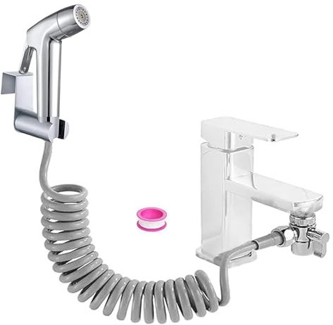 Bidet Handbrause Set, ABS-Kunststoff, Baby-Stoffwindel-Sprühset mit Wasserhahn-Spender, Doppelstrahl-Modus, Düse,Federschlauch, Wandhalterung