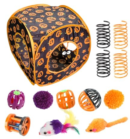 Set di giocattoli per gatti | Cubo di accogliente a tunnel | Set di giocattoli interattivi per gatti a cubo di di Halloween, giocattolo interattivo per gatti, giocattoli di piume per