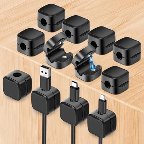 Alaoo 12-pack magnetisk kabelklämma för skrivbord, sladdorganiseringshållare, prydlig skrivbordskabel, självhäftande trådhållare för skrivbord, magnetisk kabelorganiserare för hemmakontor, svart