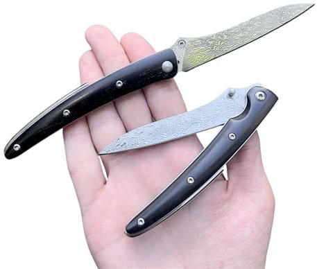 Obespina Couteau Pliant Lame Damas Gentleman Collection EDC Camping chasse Poche Manche Bois D'ébène clip luxe fin tranchant artisanat forgé extérieur collection folder traditionnel