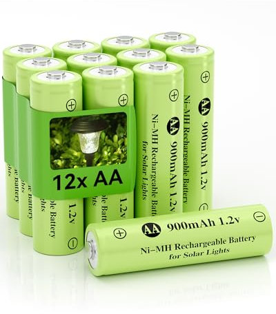 Howardly Ni-MH AA 1.2v 900mAh Rechargeable Batteries, Double A 900mAh 1.2V Rechargeable Battery Pre-Charged, High Capacity for Outdoor Solar Lights, Lawn Lamps, Step Light (AA-900mAh-12pack)