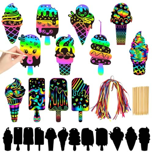 BEPSYOM 24 STK Beschichtete Bunte Kratzpapier, Einschulung Kratzbilder für Kinder, Regenbogen Tafel Kratzpapier Schulkind 2025 Deko Einschulung zum Zeichnen und Basteln Schulanfang Geschenke