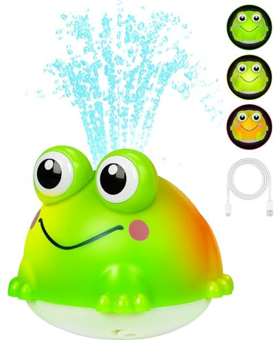 Jovicos Baby Badespielzeug, Wiederaufladbares Baby Badewannenspielzeug mit LED Licht, Frosch Spray Wasserspielzeug, Badewanne Spielzeug ab 1 2 3 Jahre, Badespielzeug für Jungen und Mädchen