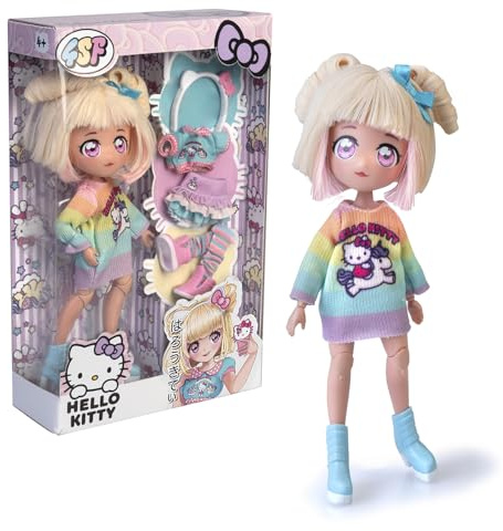 Hello Kitty Manga Fashion Unicorns, bambola giapponese alla moda con outfit extra, figura da 19,5 cm con 15 punti di articolazione e accessori, +4, Famosa (HKTF2000)