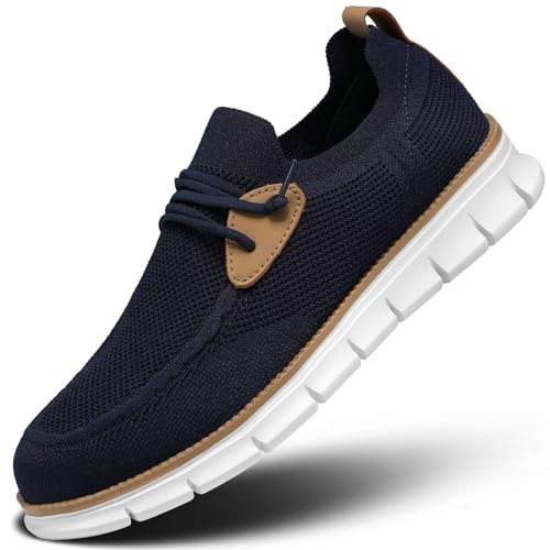 Zapatillas de vestir casuales para hombre, cómodas, de malla, ligeras, transpirables, formales, Oxford, para negocios, A1 azul oscuro, 44 EU