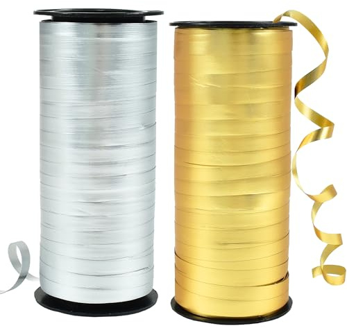 BEISHIDA Gold and Silver Curling Ribbons Balloon String Ribbons - 2 Pack 100 Yards for Gift Warppping Birthday Christmas Party Decorations