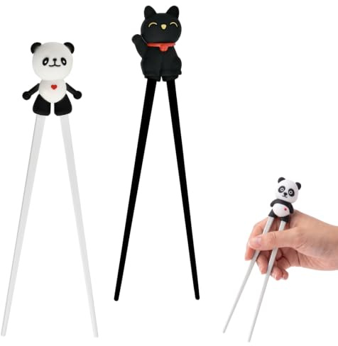 2 Pairs Training Chopsticks Set, Panda & Lucky Cat Beginner Chopsticks, Reusable Non-Slip Heat-Resistant Learning Chopstick for Eating Asian Noodles Ramen Food (Cat + Panda Set)