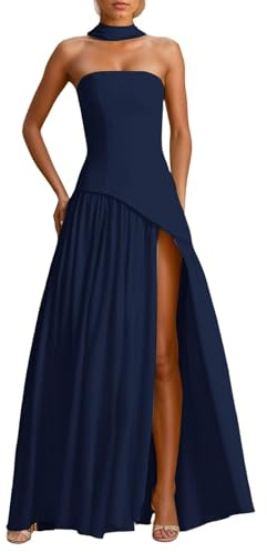 Generisch Vestido informal elegante sin tirantes para mujer, vestido midi para bodas, fiestas, cócteles, noche, ocasiones formales, primavera, verano, color puro