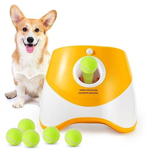 Lanzador automático de Pelotas para Perros, Lanzador de Pelotas de Tenis, Lanzador de Pelotas para Perros con 6 Mini Pelotas de Tenis de 2 Pulgadas y Bolsa de Malla, Lanzador Interactivo