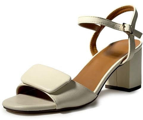 MISSCAI Sandalias Mujer de Verano Tacón Ancho 7,5 cm Sandalias Elegantes con Pulsera Tobillo y Hebilla Ajustable Punta Abierta Tacón Bloque Zapatos de Vestir para Fiesta Boda Oficina Blanco 39