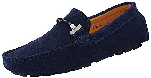 Jamron Herr Eleganta Spänne Loafers Komfort Mocka Ridskor Snygga Mockasin Tofflor Marin SN19020 EU45.5
