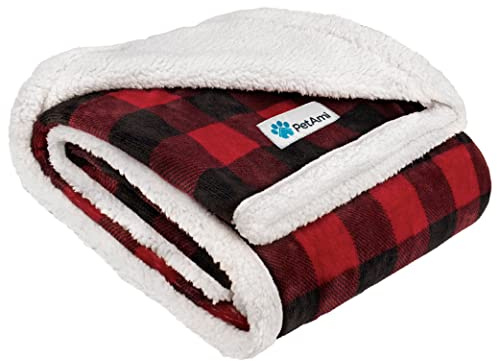 PetAmi Dog Blanket for Medium Large Dogs, Pet Bed Blanket Cat Puppy Kitten, Fleece Furniture Couch Cover Protector Sofa Car, Soft Sherpa Dog Throw Plush Reversible Washable, 40x60 Checker Red