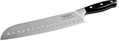 Probus 673102 Trinity - Coltello Santoku 34 cm, affilato a mano, coltello da cucina di alta qualità, coltello universale, manico in plastica POM, argento/nero