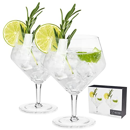 Viski Raye Angled Stemmed Gin and Tonic Glasses Set of 2 - Premium Crystal Clear Cocktail Gin Glasses for Gin Lovers Gift Set - 14oz