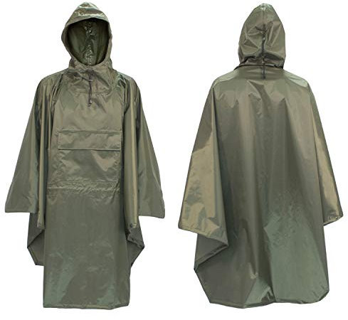 FortMen Regenponcho Wasserdicht Herren BW Outdoor Wander Jagd Poncho - 100% Nylon Unigröße Inkl. Tragetasche - Regenschutz Rucksack Cape