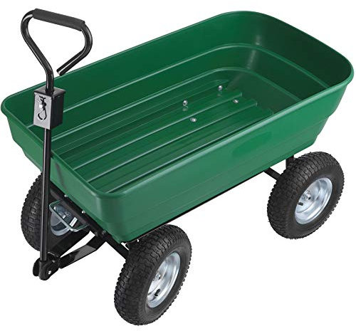 tectake® Chariot à roulettes Tout-Terrain Brouette Jardin 4 Roues avec Benne basculante Capacité Max. 125L Chariot à roulettes de Jardin Jardinage Charette pour Transport Sable, Bois