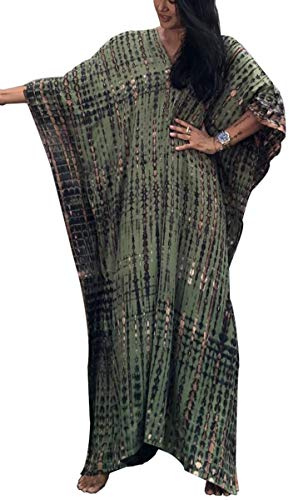 L-Peach Kimono Boho pour Femme Longue Cardigan Kaftan Surdimensionné Roomy Loungewear Robe de Plage Cover Ups Robes (Taille unique, A Vert Foncé)