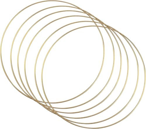 Hsthe Sea Confezione da 6 grandi anelli in metallo a cerchio in macramè oro per realizzare decorazioni di corona di nozze e fai da te acchiappasogni artigianato da parete - 25 cm