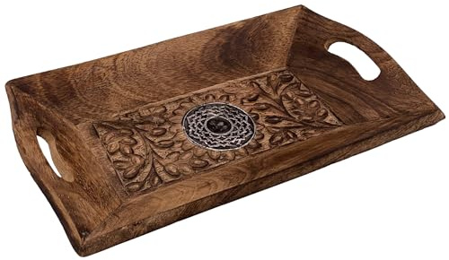 Diko.style® - Bandeja Vaciabolsillos Recibidor Madera Decorativa - Estilo Oriental con budas Decorativos, Elefante Suerte y más a Elegir Porta Chaves -25,5X15X4 cm (Mandala)