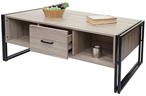 Couchtisch HWC-A27b, Beistelltisch Wohnzimmertisch, 3D-Struktur, 45x110x60cm MVG-Zertifiziert, Metall - Eiche-Optik