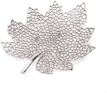 Ciotola decorativa a forma di foglia, in metallo, argento, 2 misure, motivo: grande