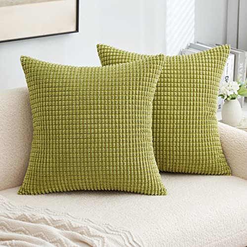 MIULEE Kissenbezug 50x50 Gras Grün Sofakissen Kordsamt Kissenbezüge Quadrat Cord Dekokissen Kissenhülle Dekorativ Couchkissen Bezug Weich für Wohnzimmer Schlafzimmer 20x20 Inch 2er Set