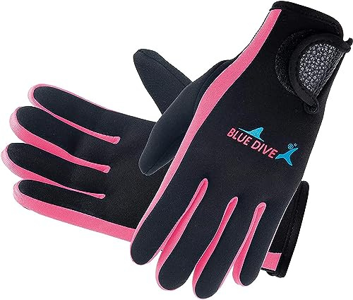 MIAOLLUN Néoprène Combinaison Gants Plongée Gants De Natation 2Mm, pour Femmes Hommes Chaud Extensible Plongée Plongée avec Tuba Gants Réglable Main,Rose,M