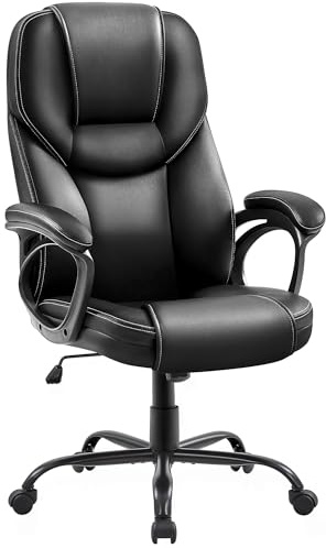 Yaheetech Sedia/Poltrona Ufficio Presidenziale Ergonomica in Finta Pelle Imbottita Sedia da Scrivania a Rotelle Girevole Reclinabile a Dondolo Altezza Regolbile Nera
