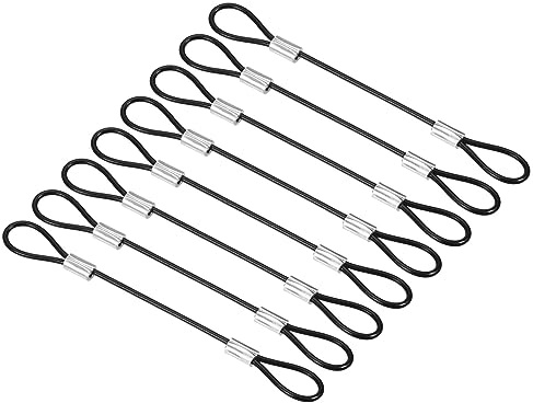 PATIKIL 0,3Ft Sécurité Câble Verrouillage, 8 Paquet Inox Acier 2mm Dia Sécurité Fil Corde avec Double Boucle pour Scène Éclairage Bagage Serrure Noir