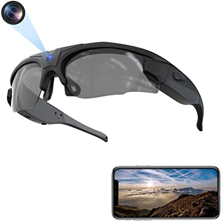 Hereta Lunettes de soleil avec caméra WiFi, lunettes de capture vidéo HD 4K avec protection UV400, verres polarisés pour sports de plein air, compatible avec iOS et Android, carte TF jusqu'à 256 Go