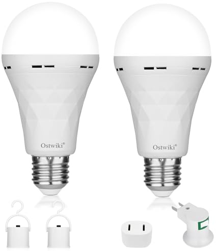 2 Pack Rechargeable Emergency Light Bulbs for Lamps 8500K White Equivalent